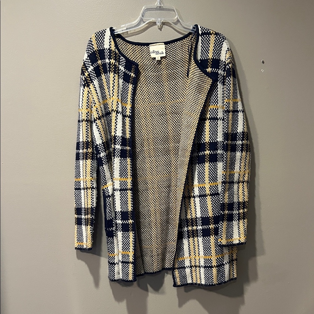 Alfani Plaid Cardigan - Navy and Yellow